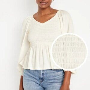Old Navy Long-Sleeve Smocked Peplum Top Sea Salt